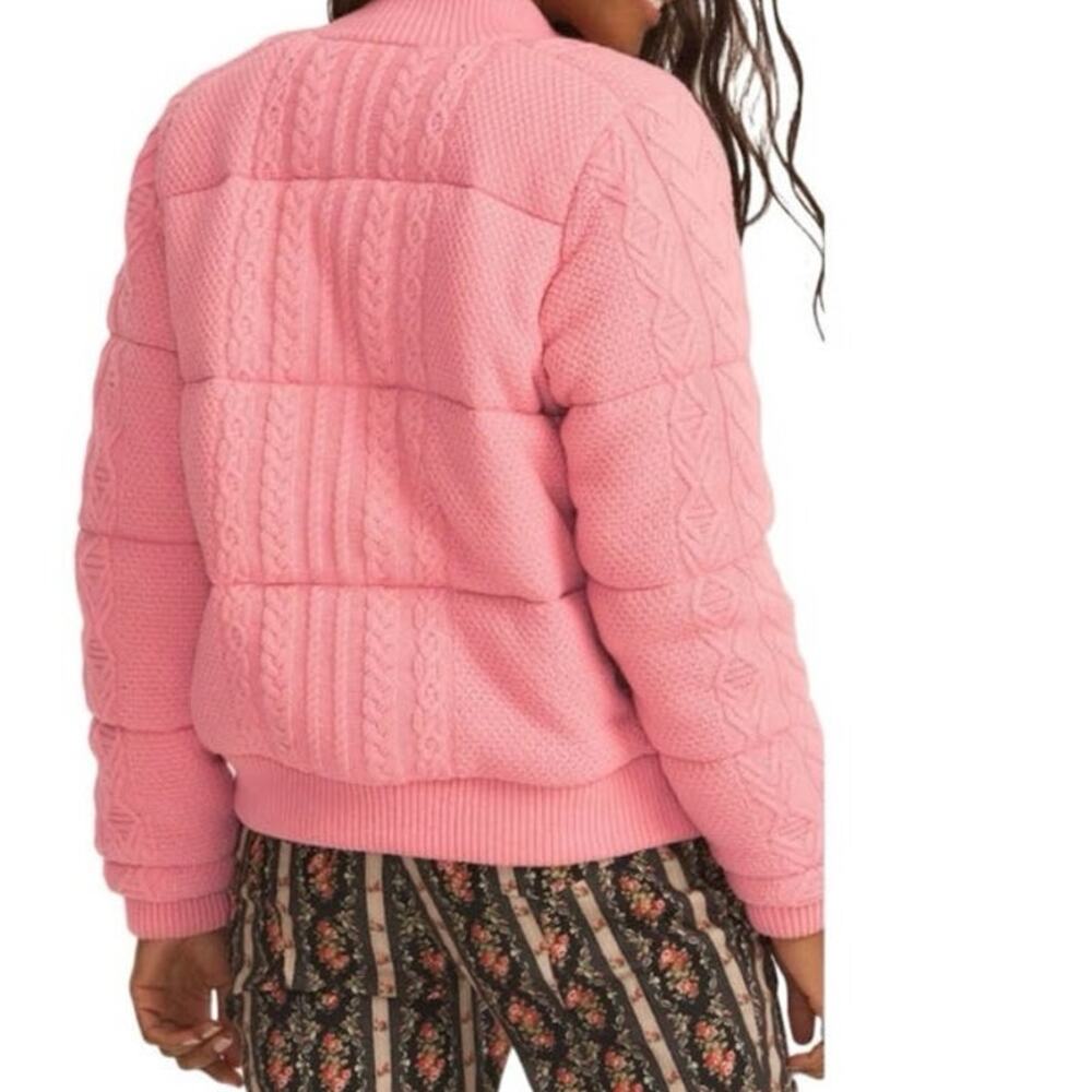 LoveShackFancy Andora Powder Blush Cable Knit Bomber Jacket - XS - Picture 3 of 7